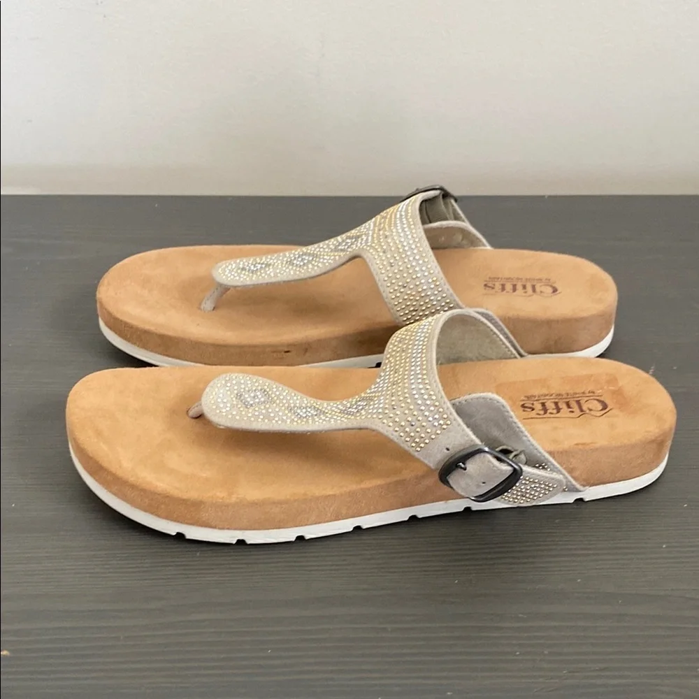 Cliffs By‎ White Mountain Tracy Thong Sandal Slip On Sparkle Studded Upper Sz 10